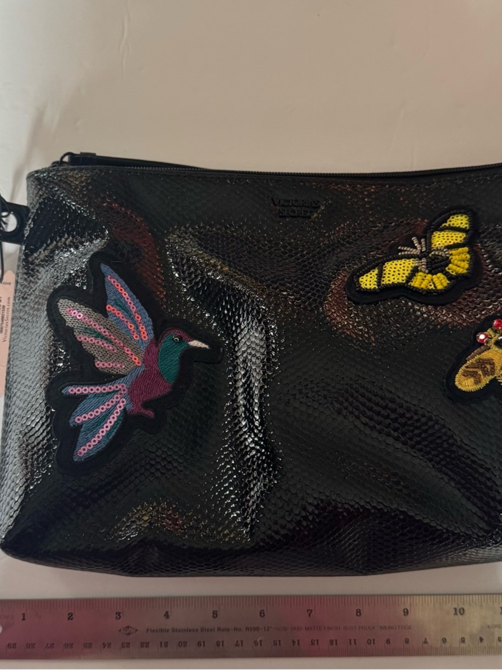 Brand New Victoria's Secret Black Holographic Patch Pouch